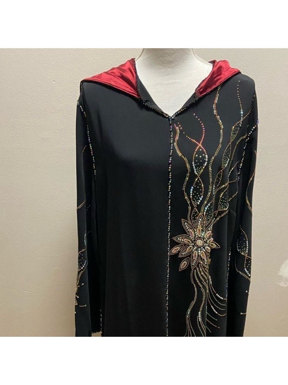 AYAT Fashion Black Garment embellished hooded maxi dress abaya medium new